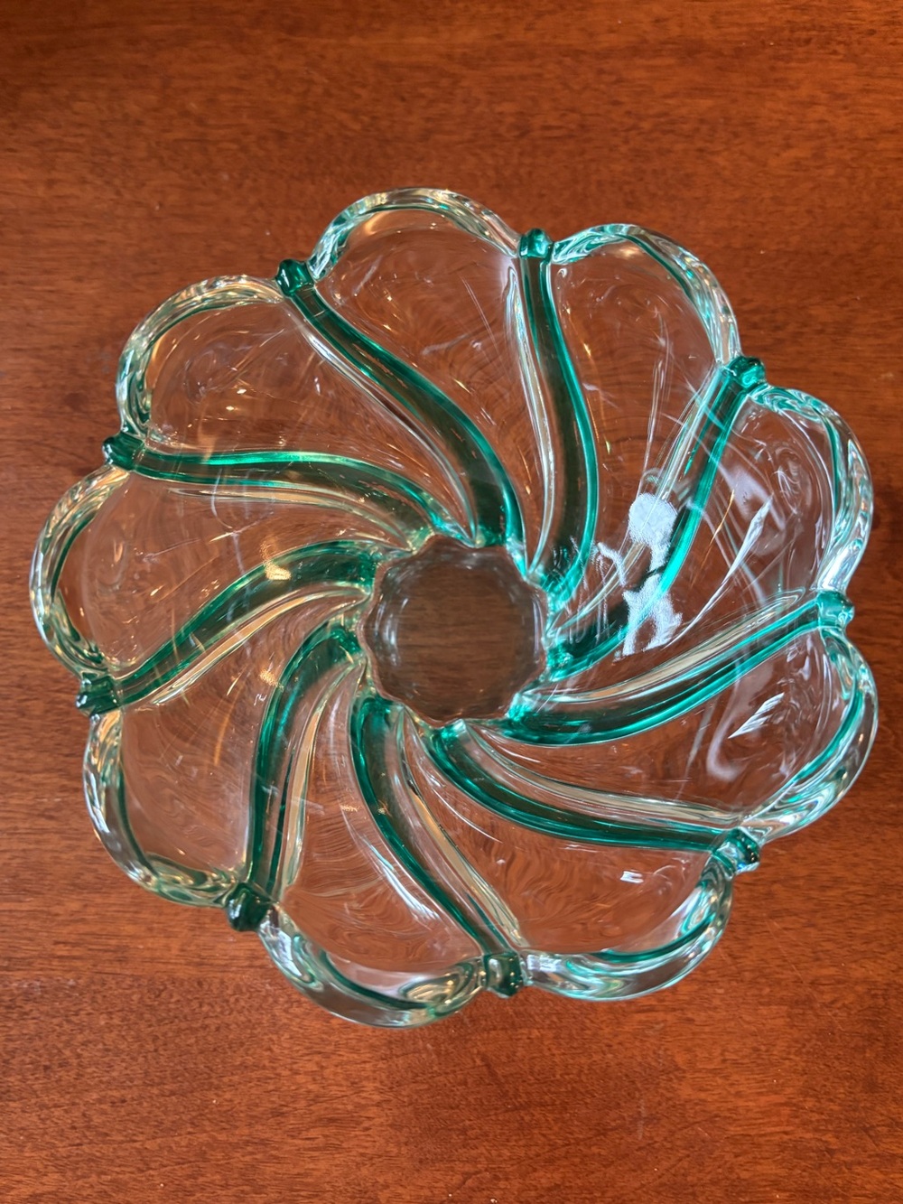 vintage Mikasa Peppermint Green Swirl Crystal Bowl
